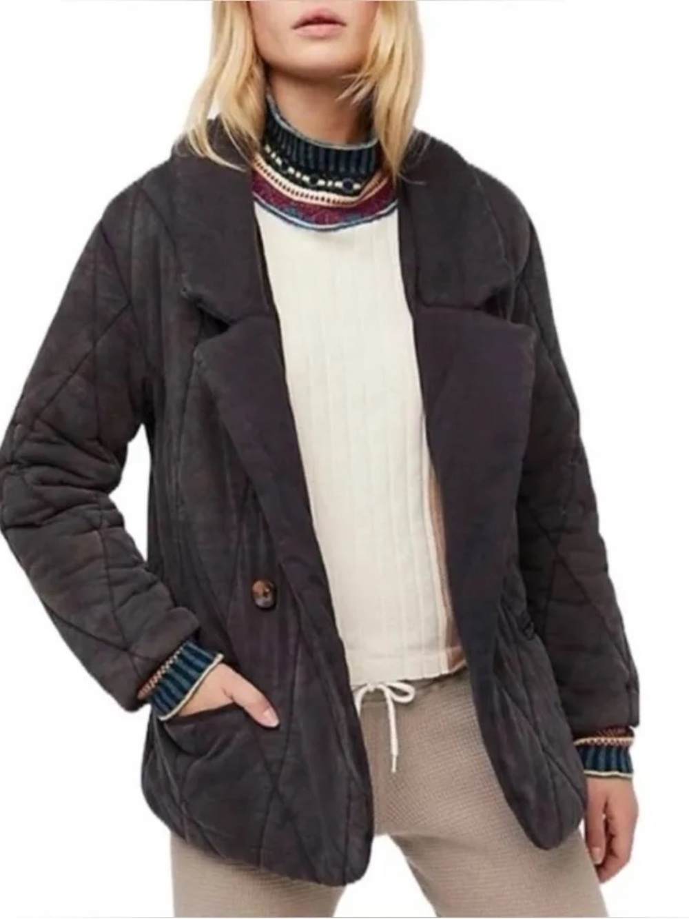 Free People Charcoal Quilted Tawny Jacket